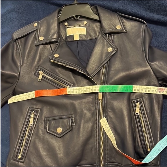 NWOT MICHAEL KORS Leather Moto Jacket - Navy - Picture 7 of 8